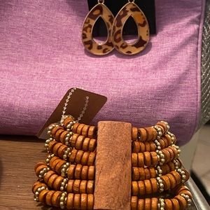 Animal print earrings and bracelet